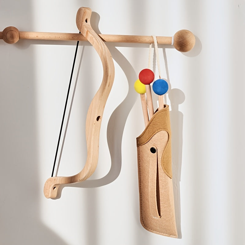 Fun children's wooden bow and arrow set; a great outdoor play gift for junior archers and imaginative kids.