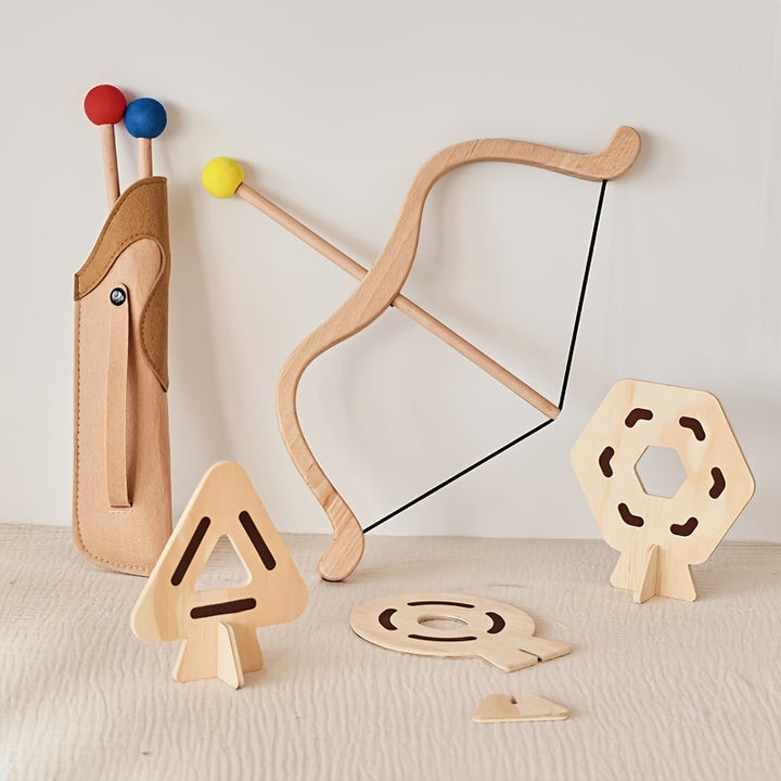 High-quality children's wooden bow and arrow set, designed for safe outdoor educational play.