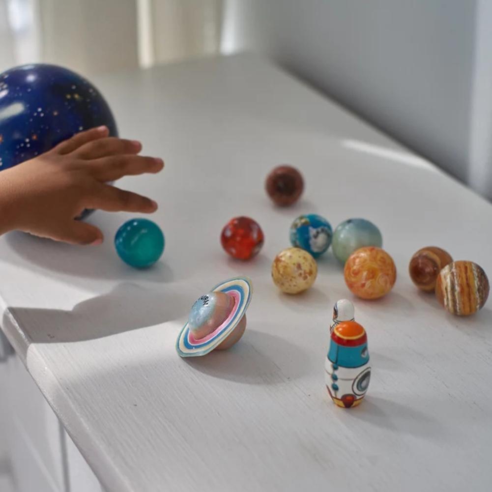 Wooden solar system set, an educational adventure toy for children. Great for space exploration & science learning.