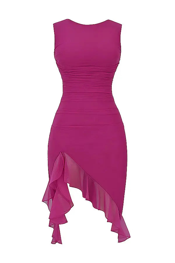 Stylish women's ruffle midi dress; elegant design for versatile occasions. Comfortable and fashion-forward.