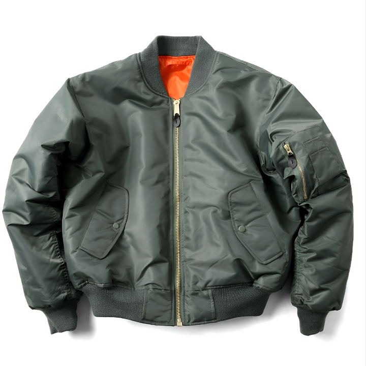 Classic black unisex bomber jacket with timeless style, perfect for casual outerwear in any season.
