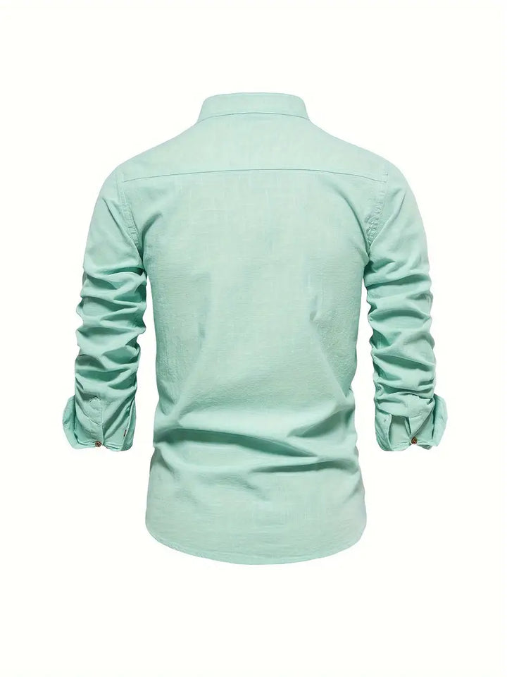 Men's classic long sleeve button-down shirt, a comfortable and versatile top for various occasions.