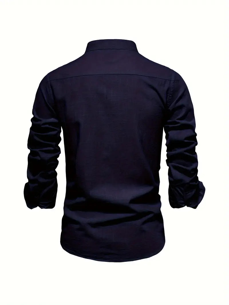 Men's casual long sleeve button-down shirt, a comfortable & versatile top for smart-casual outfits.