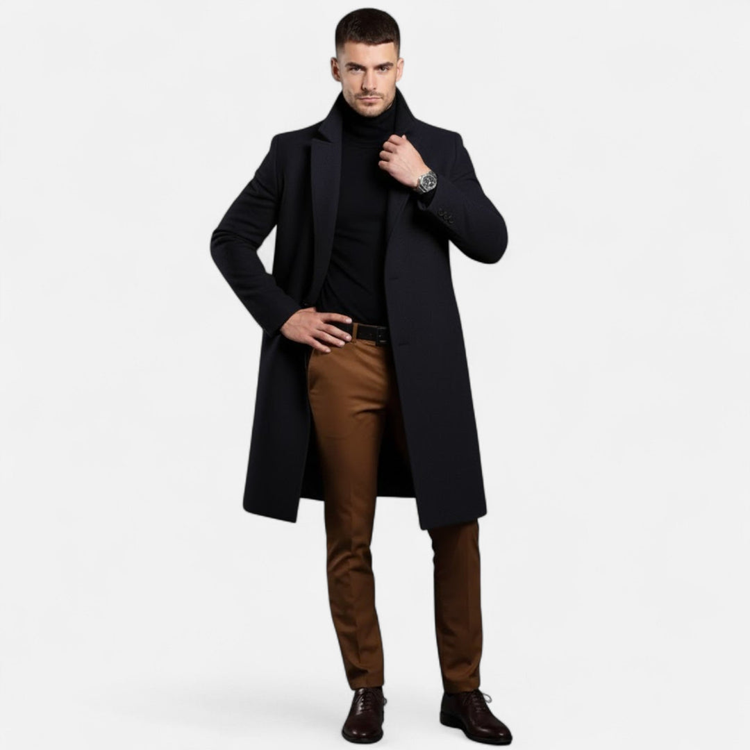 Men's mid-length trench coat in khaki, classic & slim fit. Ideal stylish outerwear.