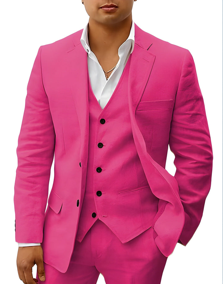 Sharp men's three-piece wedding suit, including a vest, perfect for a refined bridal party look.