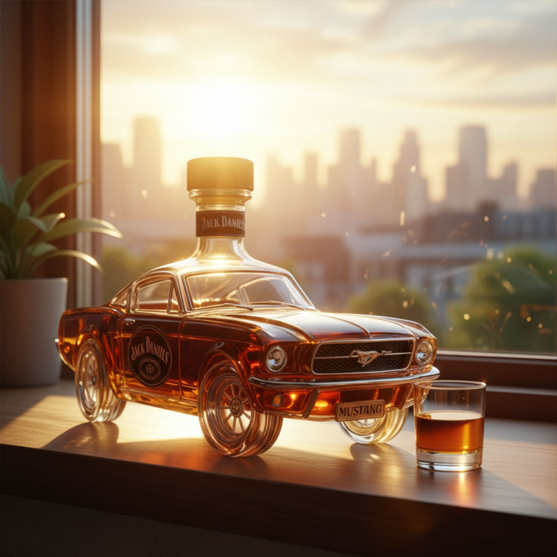 Elegant classic sports car design whiskey decanter. Premium glassware for bourbon, scotch & spirits. Great home bar display.