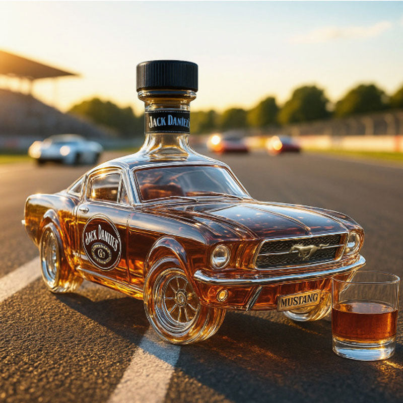 Handcrafted glass classic sports car decanter. Ideal for storing and serving whiskey, bourbon, & spirits. Automotive decor.