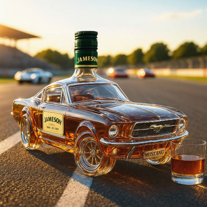 Stylish classic sports car whiskey decanter, a statement piece for any home bar. Premium spirits glassware & unique gift.