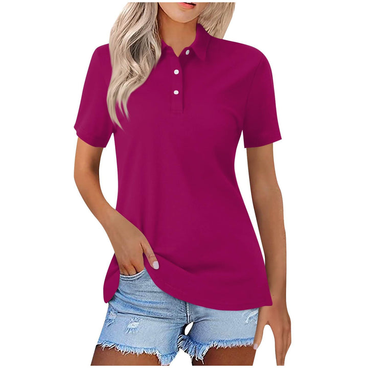 Smart women's collared polo shirt, short sleeve, versatile for spring & summer casual wear.
