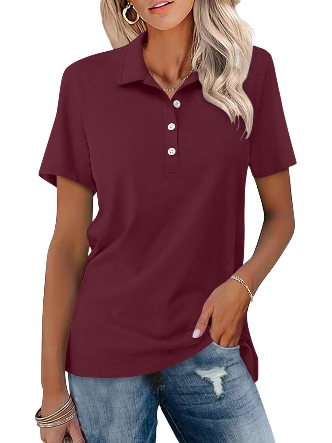 Minimalist women's short sleeve polo, perfect for smart casual spring & summer fashion.