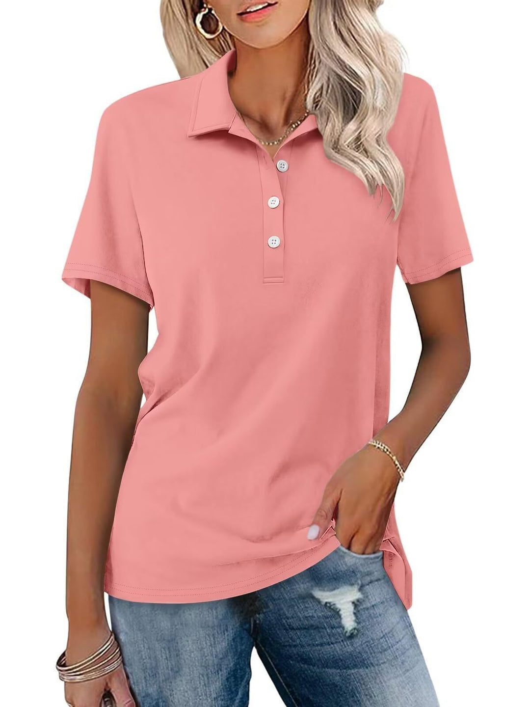 Women's classic short sleeve polo top, versatile for comfortable everyday fashion.