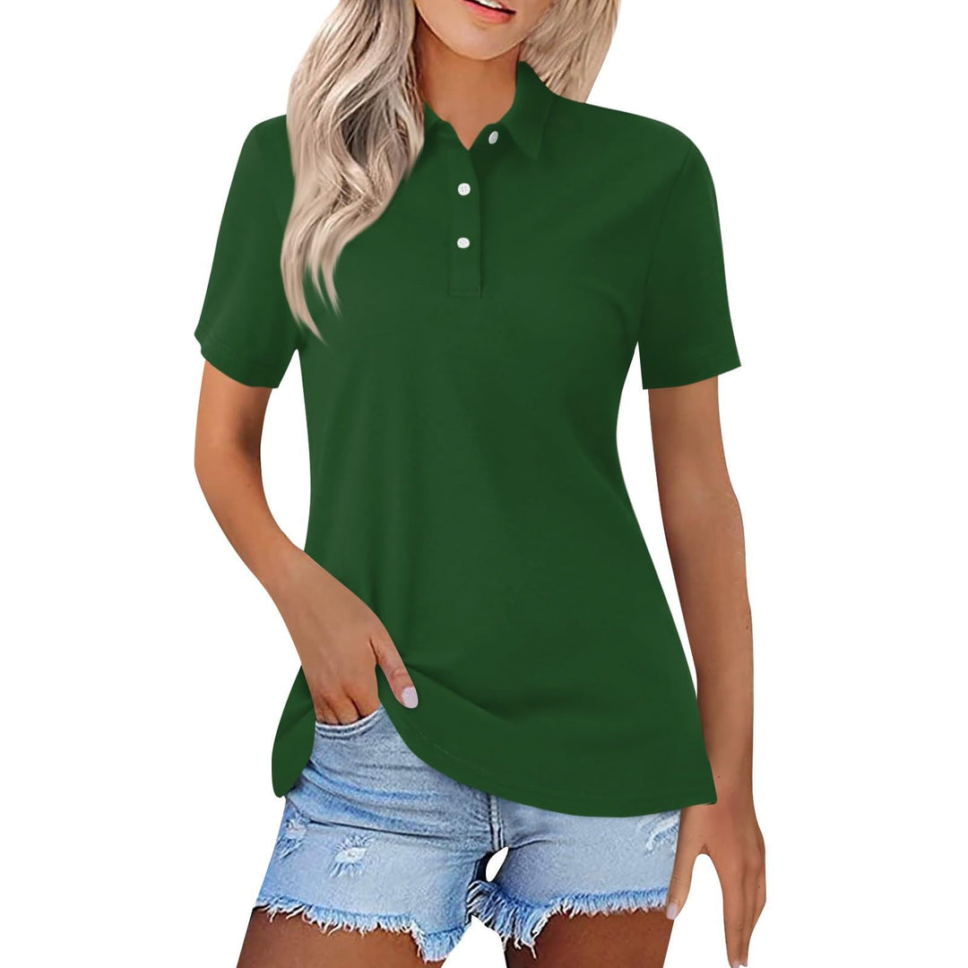 Collared women's short sleeve polo shirt, smart casual everyday wear for spring.