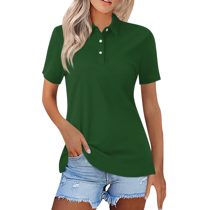Collared women's short sleeve polo shirt, smart casual everyday wear for spring.