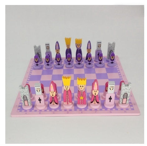 Children's wooden chess set, perfect for educational strategy & family game nights. A brain-boosting board game.