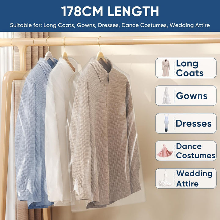 Fifty clear PE plastic dust covers, great for wardrobe and closet organization.