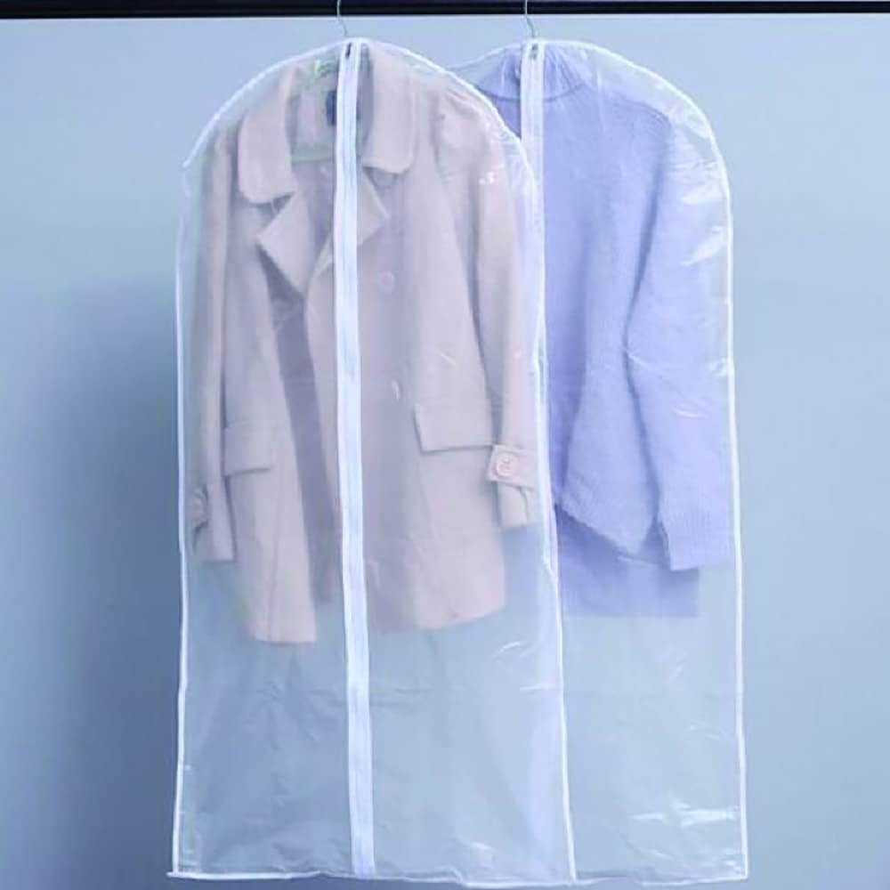 Transparent garment bags, ideal suit & dress covers for wardrobe organization & travel.