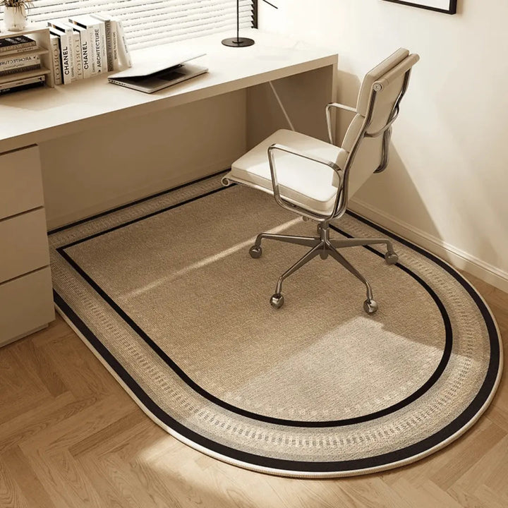 Geometric office chair mat enhances room decor while protecting floors. Non-slip backing secures desk chair movement.