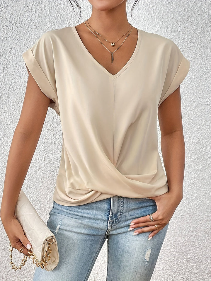 Soft women's V-neck casual top with a relaxed fit, providing comfort and chic style for everyday and summer outfits.