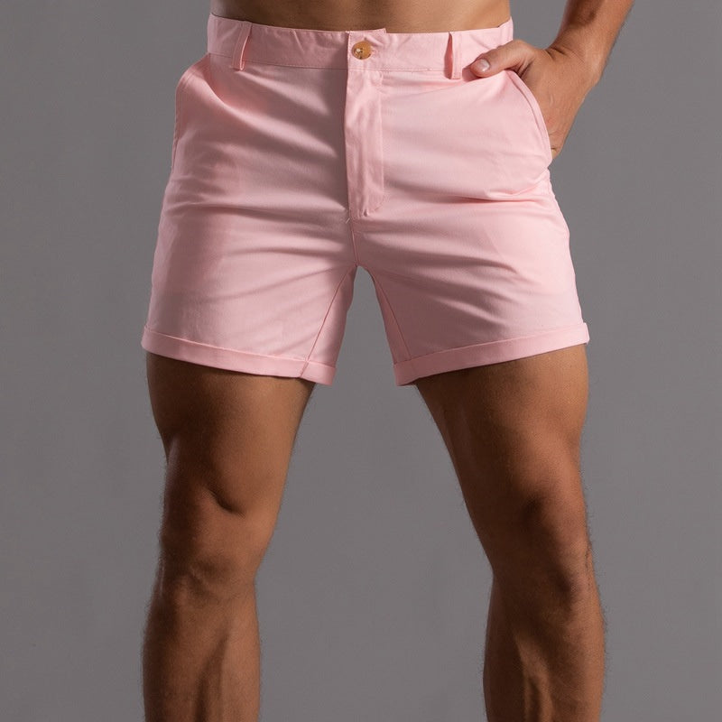 White men's tailored chino shorts, perfect for summer casual comfort & modern style. Breathable everyday wear.