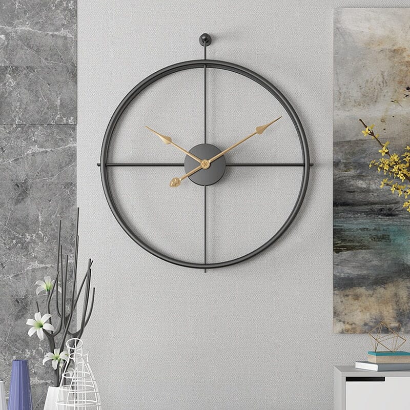 Elegant large metal wall clock with intricate geometric patterns and a quiet quartz mechanism.