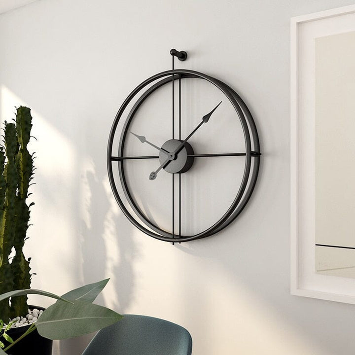 Decorative large geometric metal clock, ideal for interior design; silent mechanism & modern aesthetic.