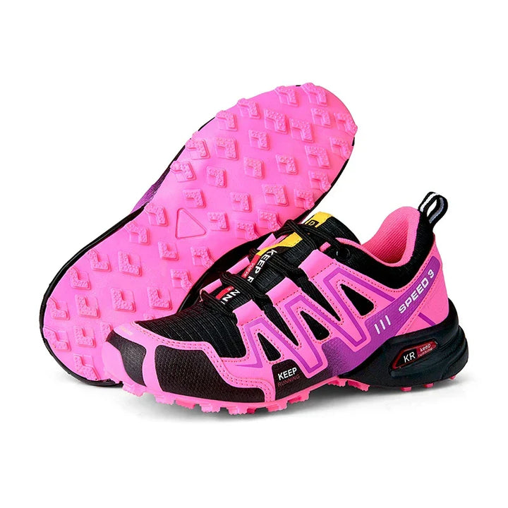 Breathable women's hiking footwear, lightweight and comfortable for long outdoor treks.