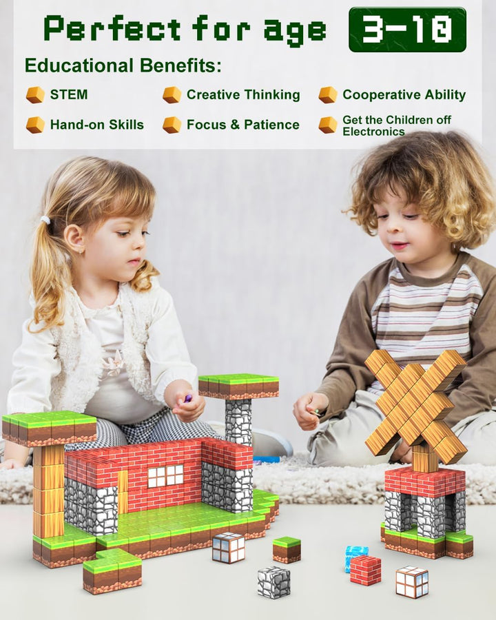 "Colorful 100-piece magnetic STEM building blocks set for kids, perfect for creative, educational play and construction."