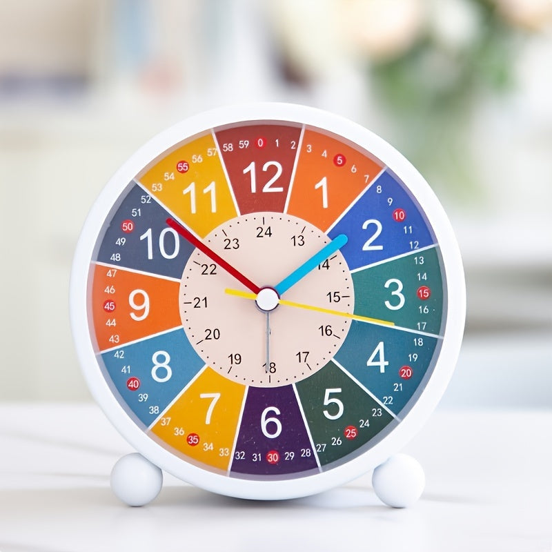 Colorful children's educational silent alarm clock for learning time. Perfect student aid & bedroom decor.