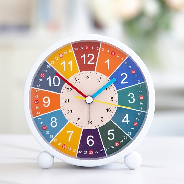 Colorful children's educational silent alarm clock for learning time. Perfect student aid & bedroom decor.