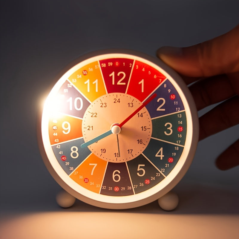 Vibrant children's time-telling learning clock, a silent educational tool for students. Ideal for bedrooms.