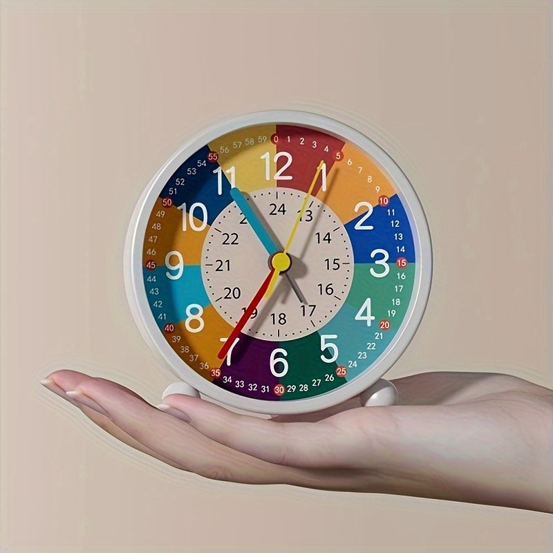 Kids' silent learning clock, an educational aid for young students mastering time. Bright & durable plastic.