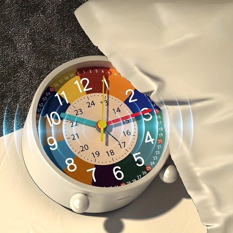 Educational silent alarm clock with colorful design, great for children's bedroom decor & time learning.