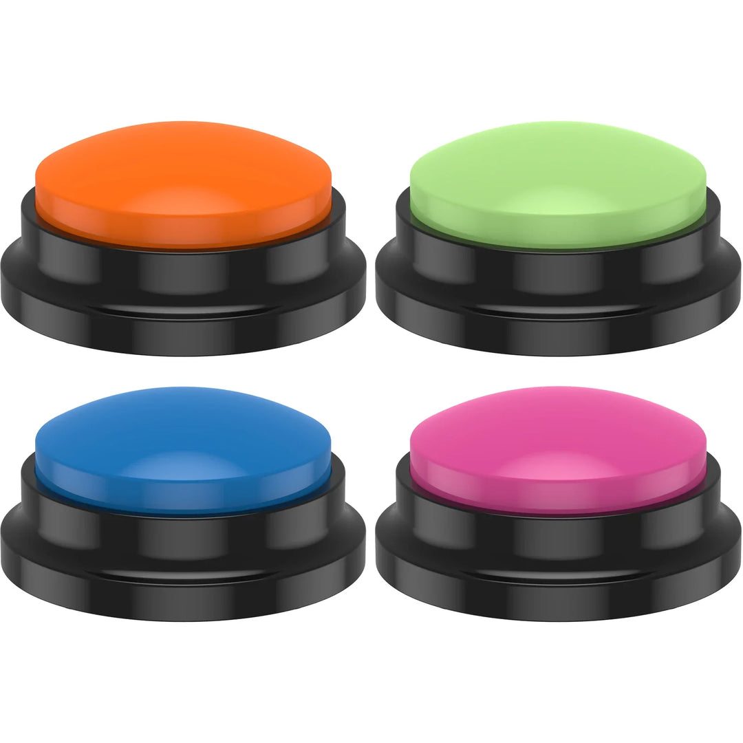 "Colorful dog training voice recording buttons for communication, shown in a set with vibrant colors, enhancing pet interacti