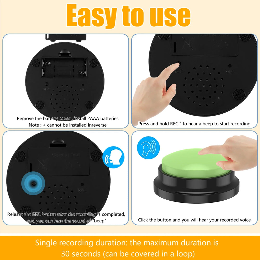 "Colorful dog training voice recording buttons for communication, shown in a set with vibrant colors, enhancing pet interacti