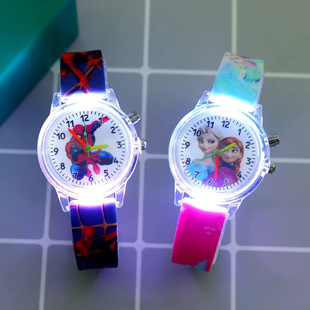 Colorful kids' glow-in-the-dark character watch for boys & girls, ideal for time learning.