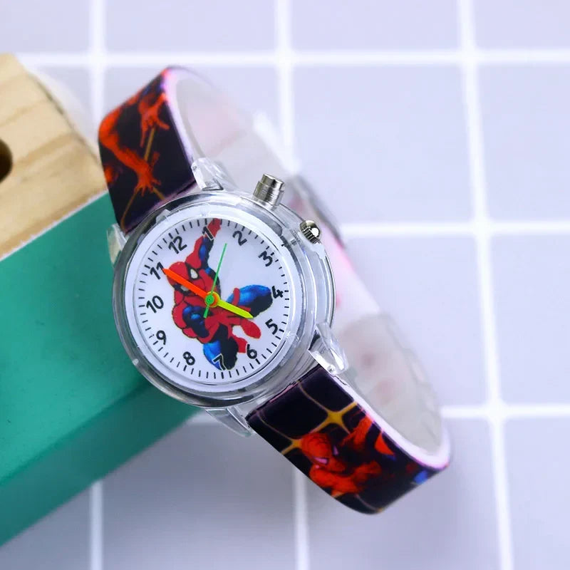 Glow effect of a kids' glow-in-the-dark watch in darkness, highlighting time visibility for children.