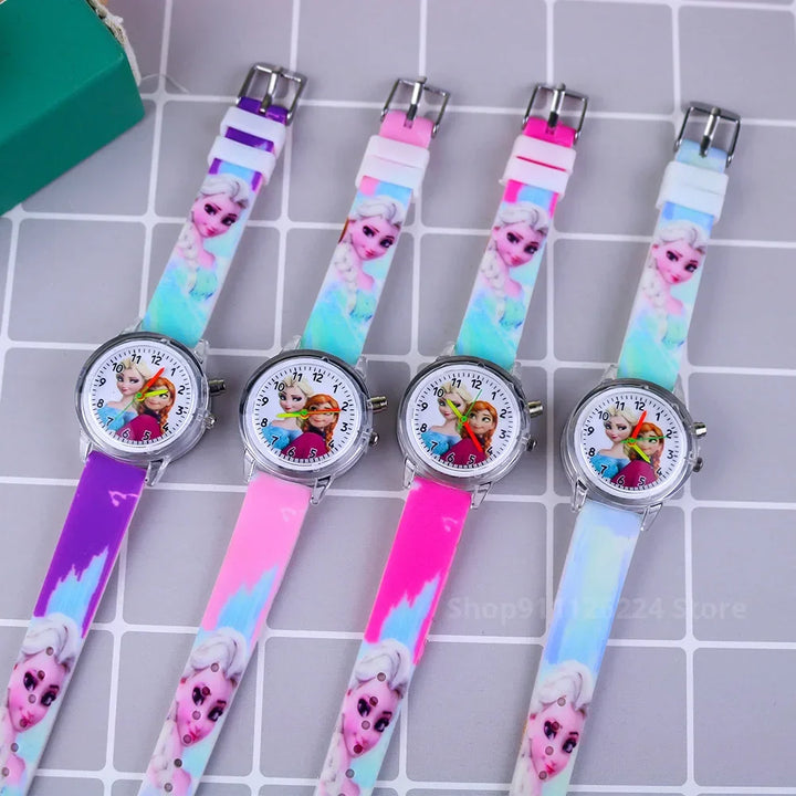 Durable silicone glow-in-the-dark watch for kids, featuring popular Spider-Man or Frozen characters.