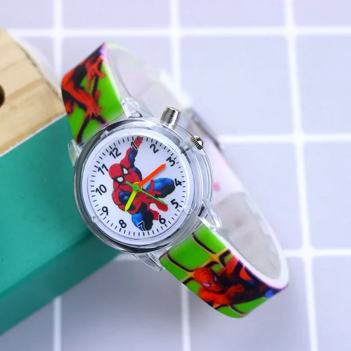 Fun boys' character watch, glow-in-the-dark with silicone band, ideal for active children.