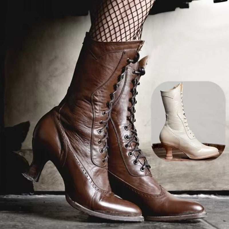 Elegant pointed toe high heel retro knight boots, women's unique footwear for events.