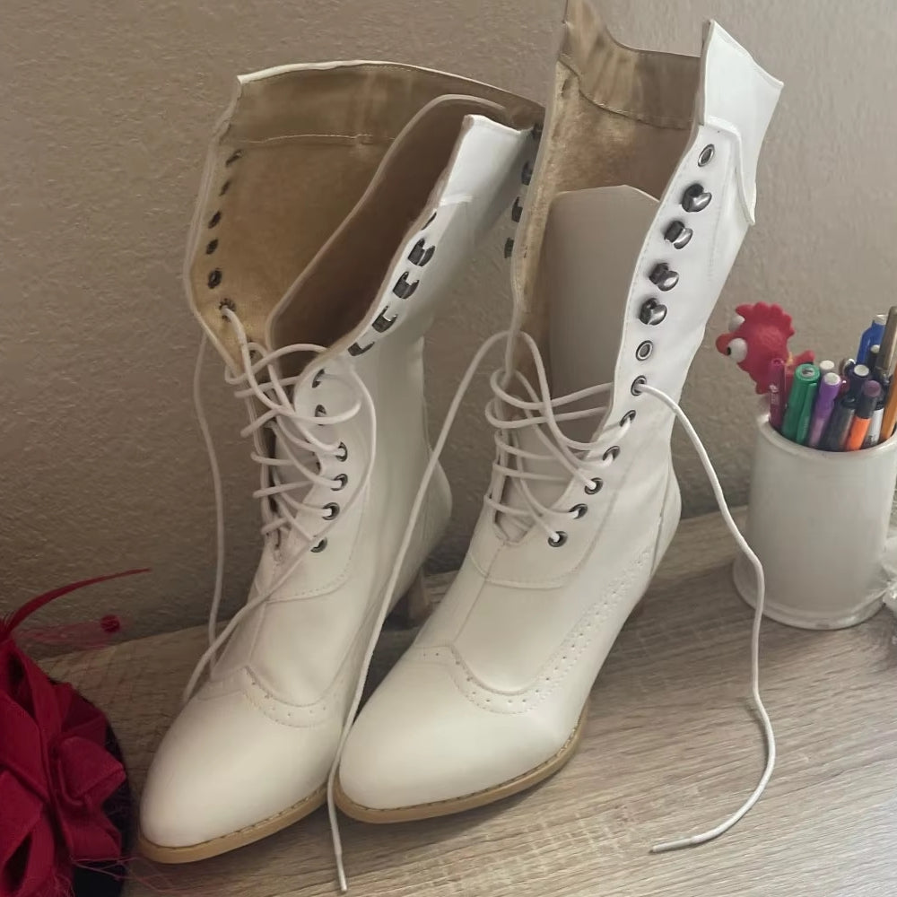 High heel cosplay knight boots for women, featuring a retro design & pointed toe.