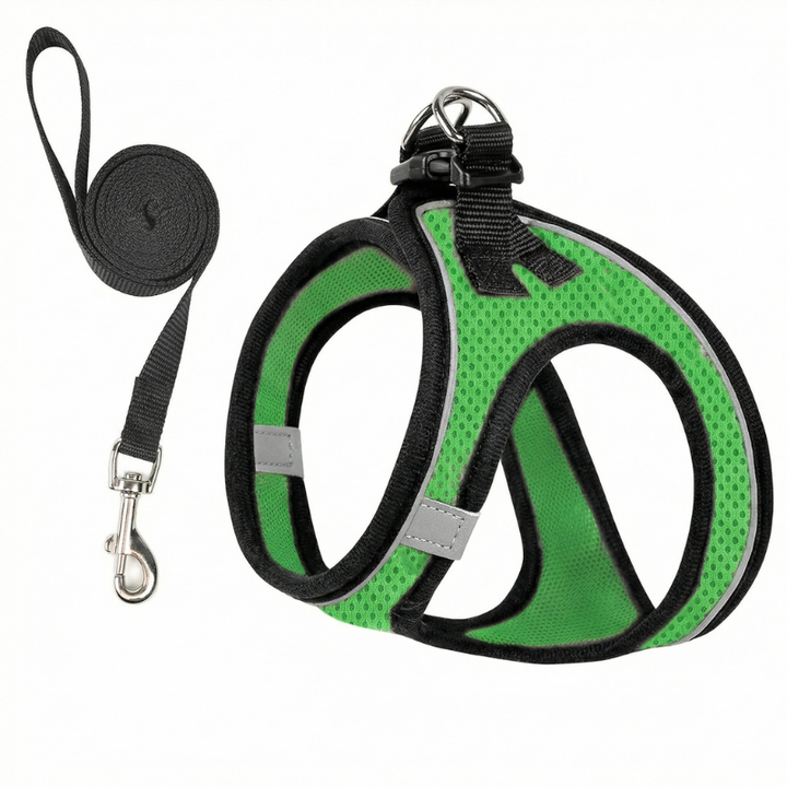 Breathable cat harness with comfort-fit design for felines. Adjustable straps ensure a secure, escape-proof walking experience.