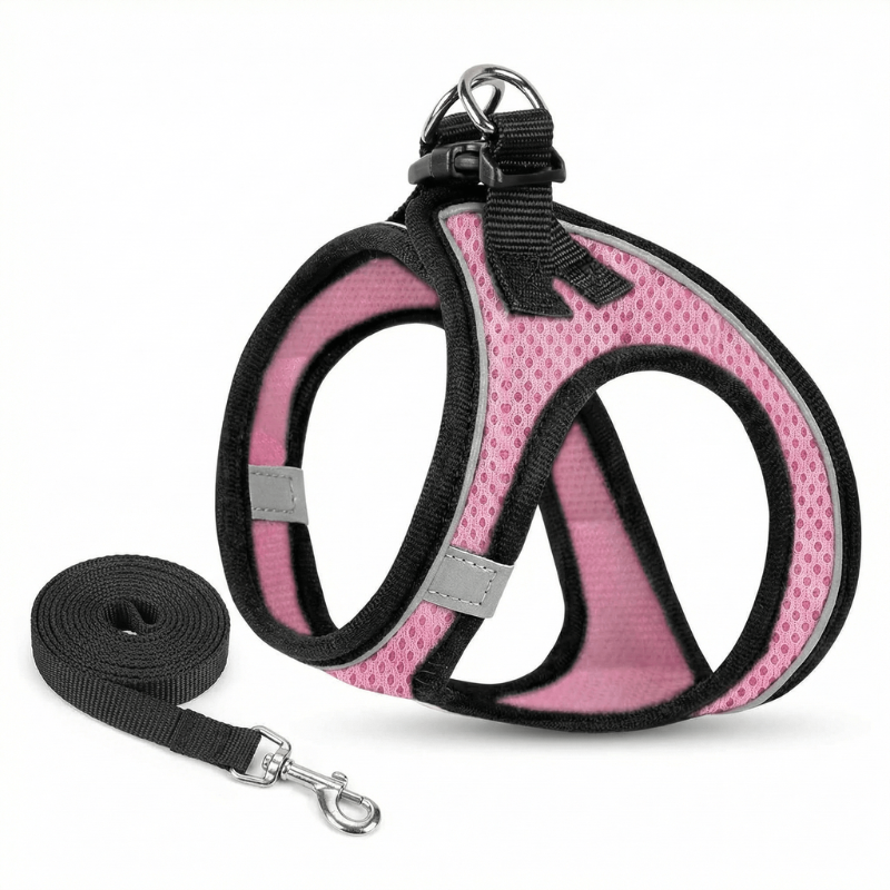 Feline walking harness: adjustable, escape-proof, & comfort-fit. Reflective design for safe outdoor adventures with your cat.