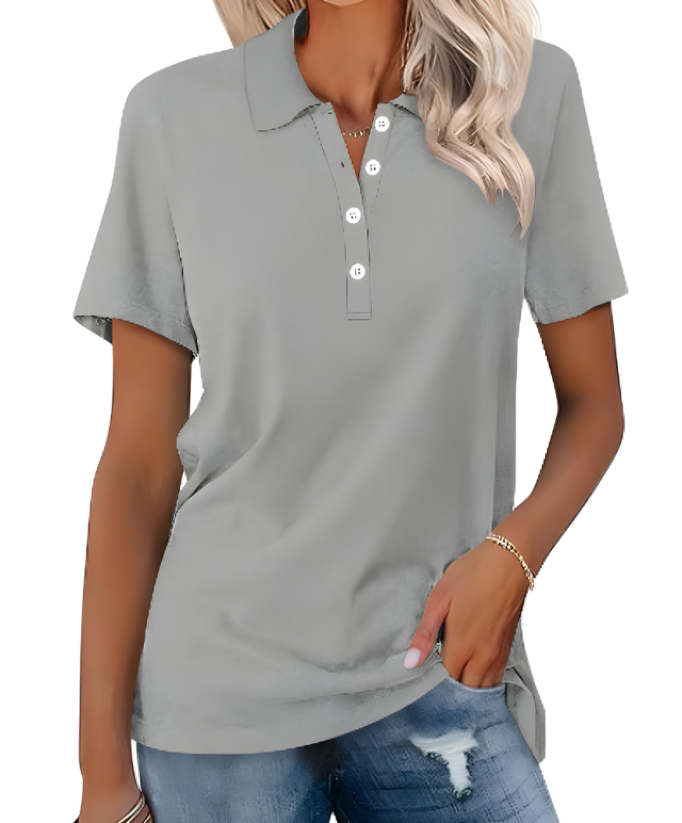 Comfortable women's everyday polo shirt in soft fabric, perfect for versatile casual and office wear. Short sleeve style.