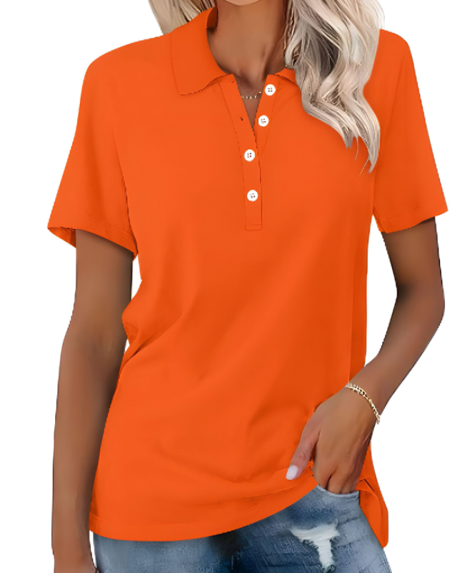 Classic multi-color women's polo shirt, comfortable and versatile for everyday style and casual or office wear.