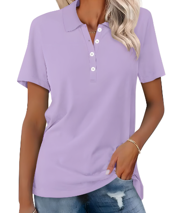 Comfortable women's everyday polo, perfect versatile short sleeve top for casual wear, office, and chic fashion.