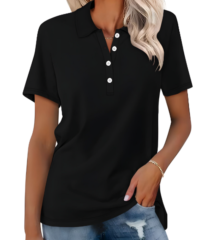 Everyday women's fashion polo shirt, comfortable and versatile short sleeve top for various occasions & styles.