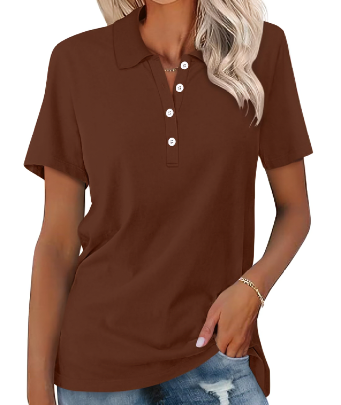 Multi-color women's classic polo shirt, versatile and comfortable for stylish casual or professional office wear.