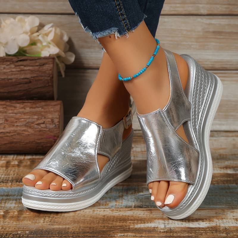 Comfortable women's orthopedic wedge sandals with arch support, perfect for all-day wear & stylish comfort.