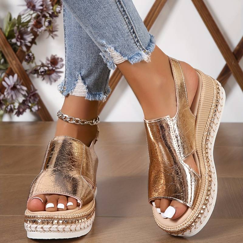 Stylish women's wedge sandals with adjustable straps & arch support for comfortable summer everyday wear.