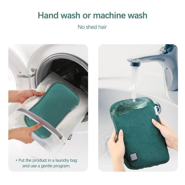 "Compact 2-in-1 Electric Hand Warmer with USB Charging, plush exterior, foldable design, ideal for travel and chilly days."